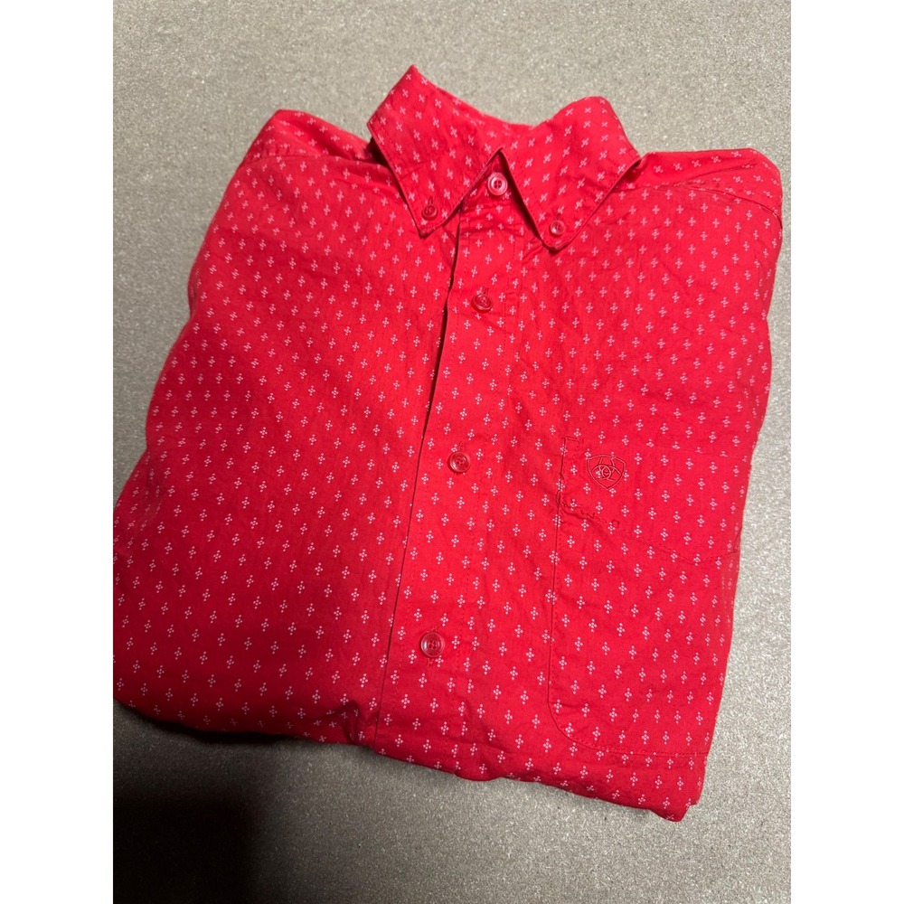 Ariat Men's Red Geometric Print Long Sleeve Button Down Shirt Fitted Size S